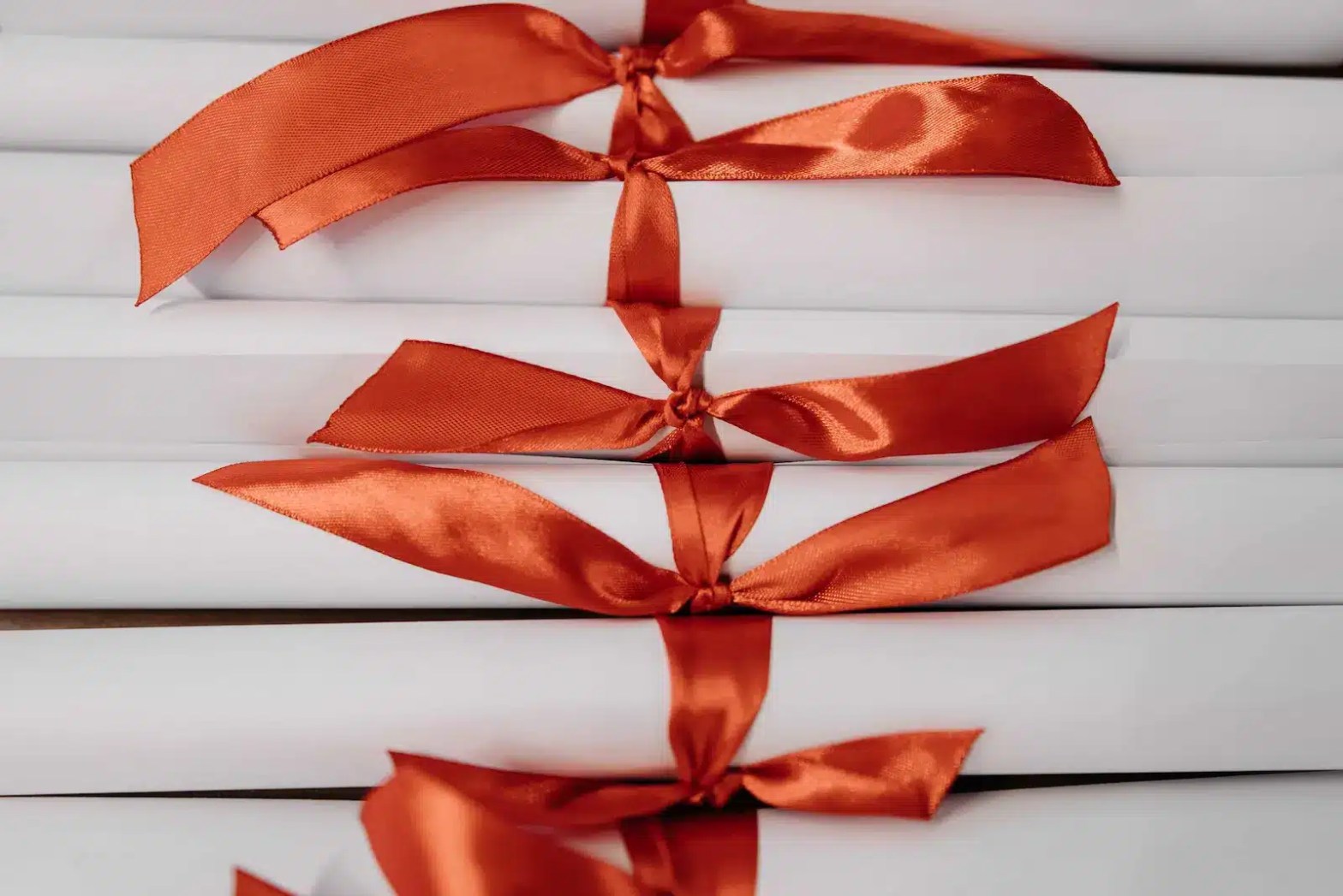graduate diplomas with red bows