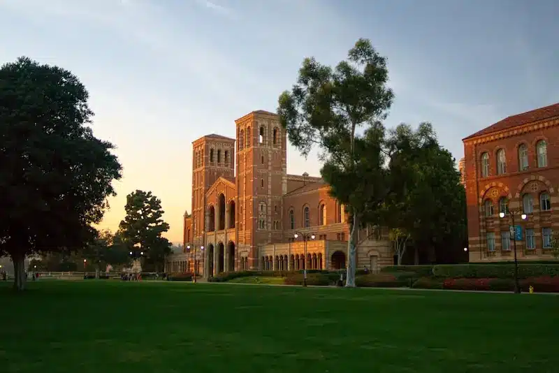 UCLA building at dusk