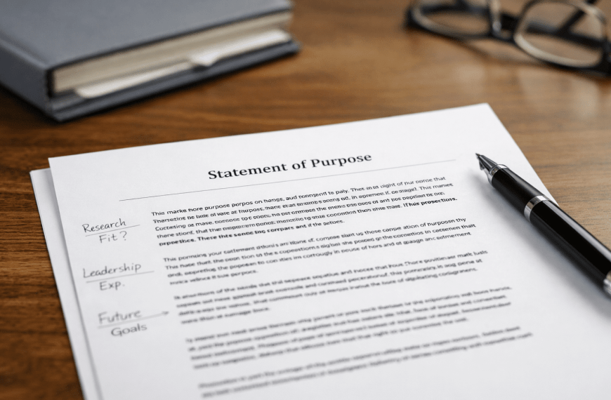 Statement of purpose document being reviewed for structure and evaluation in graduate admissions process