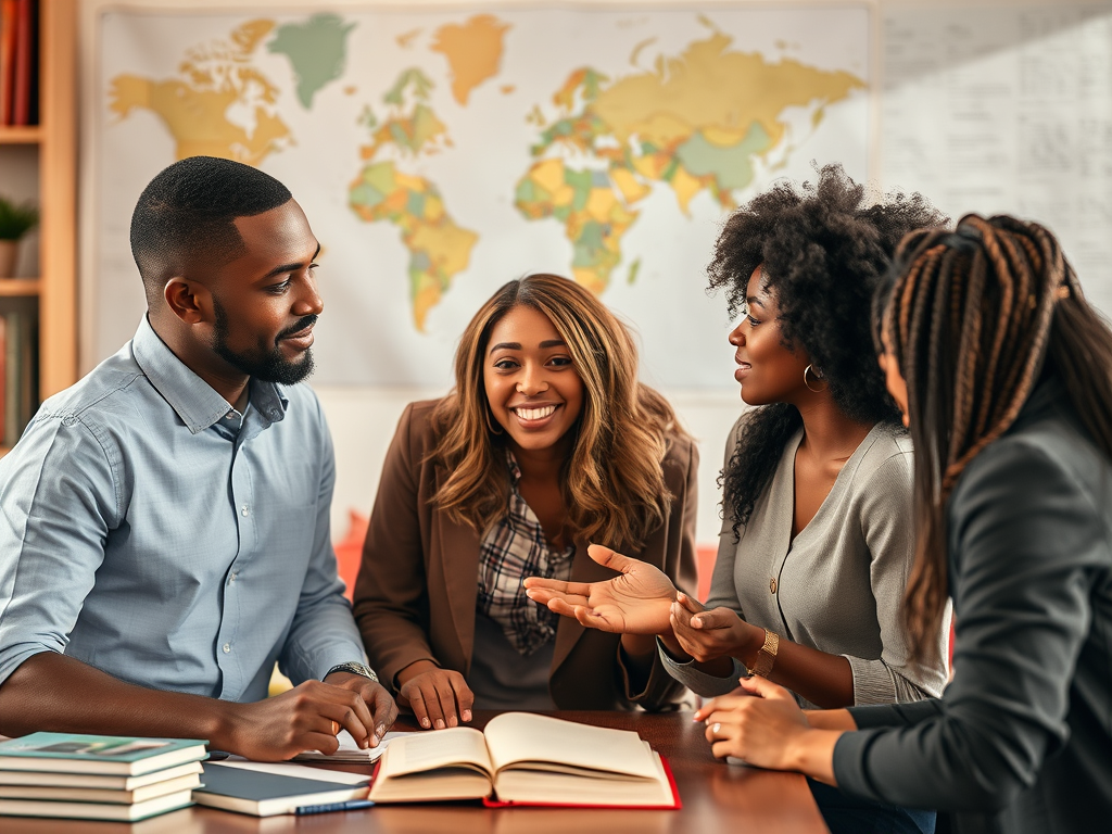 group of graduate students discussing international relations statement of purpose examples while preparing graduate school applications