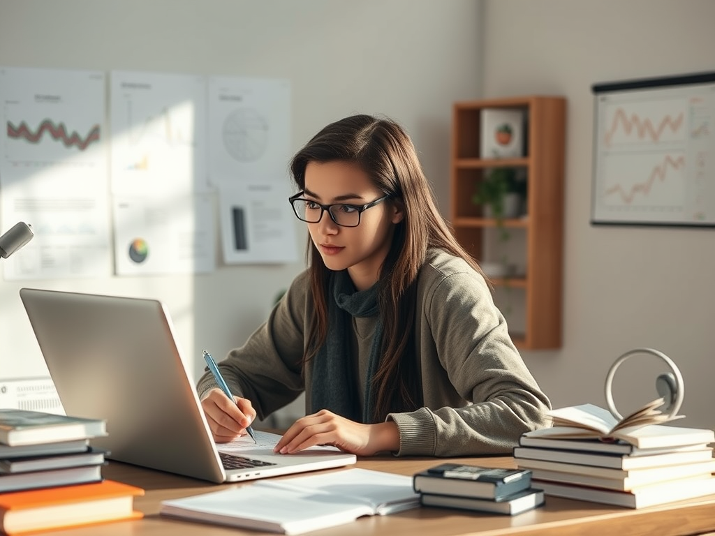 student working on a data science statement of purpose example on a laptop while preparing a graduate school application