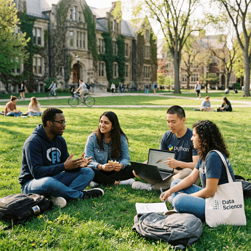 Graduate students talking about UC Berkeley data science master’s acceptance rate and admissions requirements