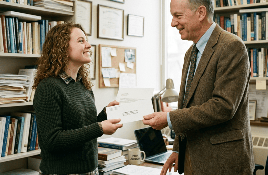 Professor writing a letter of recommendation for a graduate school applicant