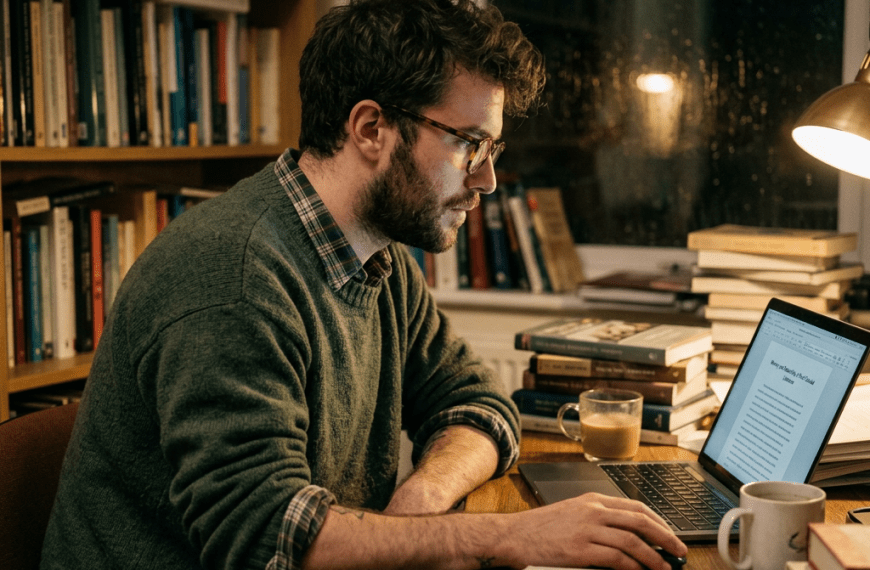 Sexy male humanities graduate student working on computer thinking about How to Describe Research Experience on a CV