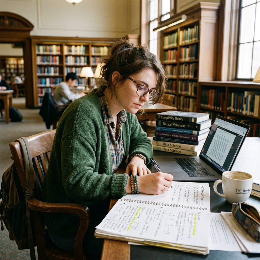 girl in library working on her Research Statement for PhD Application