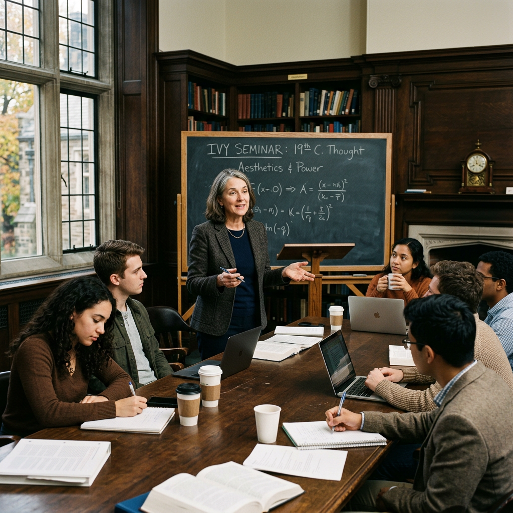 Professor teaching a seminar on 19th-century thought with students taking notes and using laptops and meant to show How Graduate Admissions Work